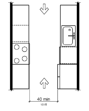 Diagram of a pass-through kitchen with two entry points